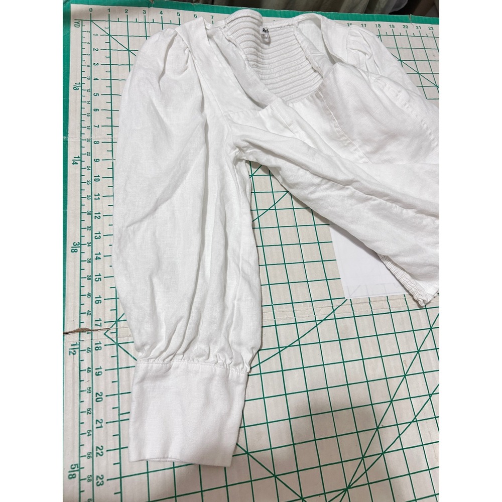 Reformation 12 Tasha Linen Top White Square Neck Puff Sleeve Cottage Milkmaid - Picture 7 of 11